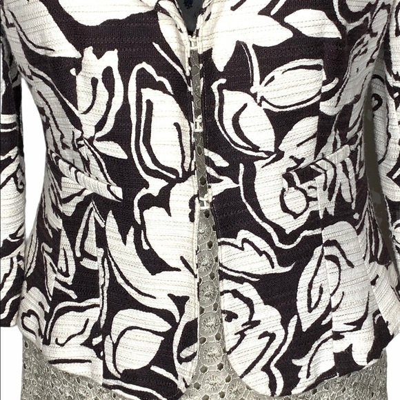 Talbots 3/4 Sleeve Cropped Jacket 6 P Linen Blend Textured Cream Floral Print - Picture 7 of 15